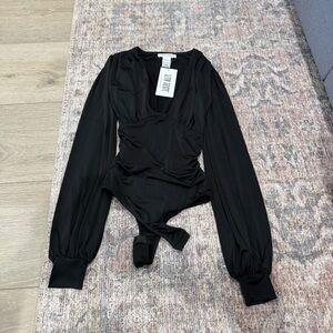 12th Tribe Cyndi Black Long Sleeve Bodysuit NWT
